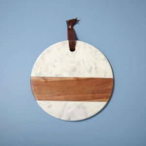 White Marble & Wood Round Board