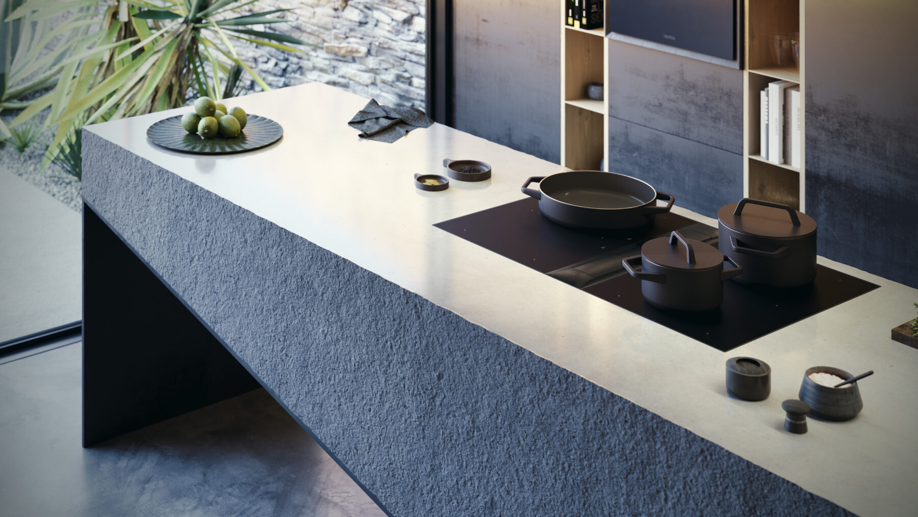 BORA_Professional_Rough_PKAS3FIABR_perspective04 BORA Professional 3.0 downdraft hob with integrated cooktop extractor and sleek black glass surface