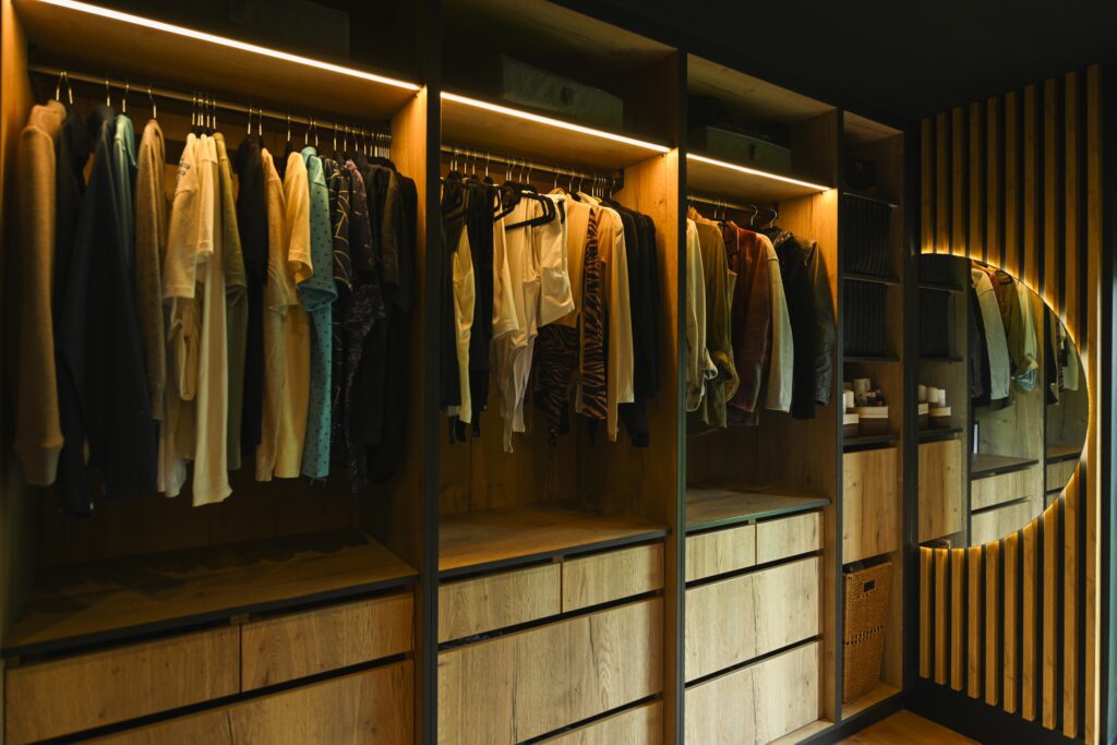 Modern Bedroom with Custom Wood Paneling and Ambient Lighting