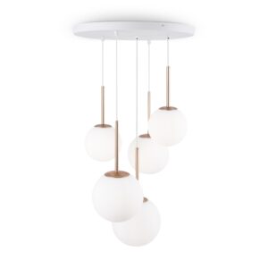 Basic 5 Bulb White & Gold Pendant Light