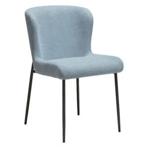 GLAM Dining Chair – Blue Fog Bouclé with Antique Pewter Legs