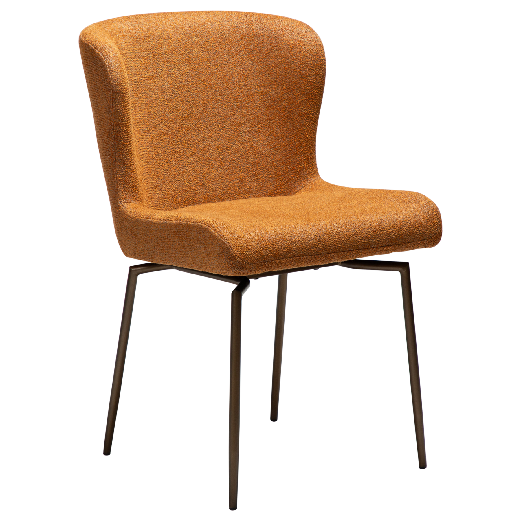 glam-swivel-chair-pumpkin-spice-boucle-w-antique-brass-legs_100208304-01-main A main image of the Glam swivel chair in pumpkin spice with black metal legs.