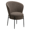 Orbit dining chair upholstered in Major Brown fabric with black metal legs, featuring a curved backrest and contemporary design for modern dining spaces.