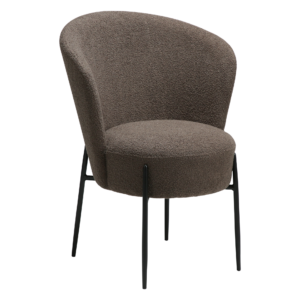 Orbit dining chair upholstered in Major Brown fabric with black metal legs, featuring a curved backrest and contemporary design for modern dining spaces.