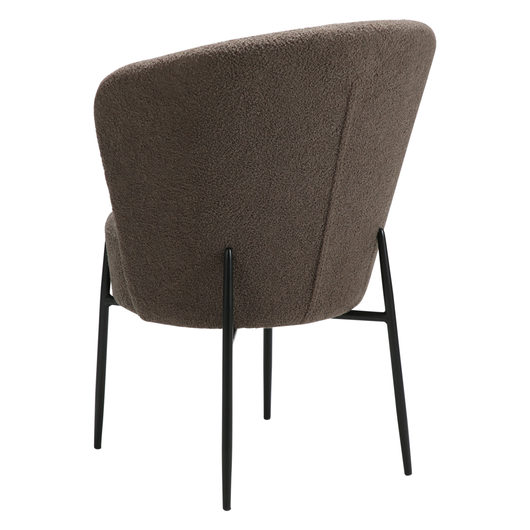 Orbit dining chair upholstered in Major Brown fabric with black metal legs, featuring a curved backrest and contemporary design for modern dining spaces.