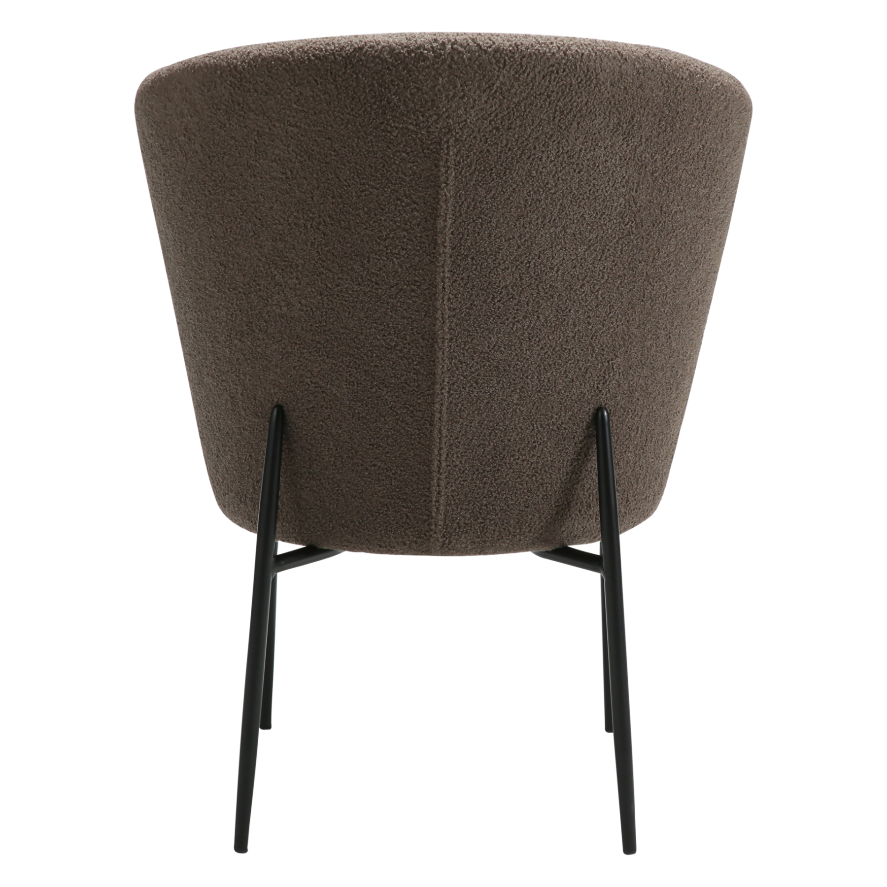 Orbit dining chair upholstered in Major Brown fabric with black metal legs, featuring a curved backrest and contemporary design for modern dining spaces.