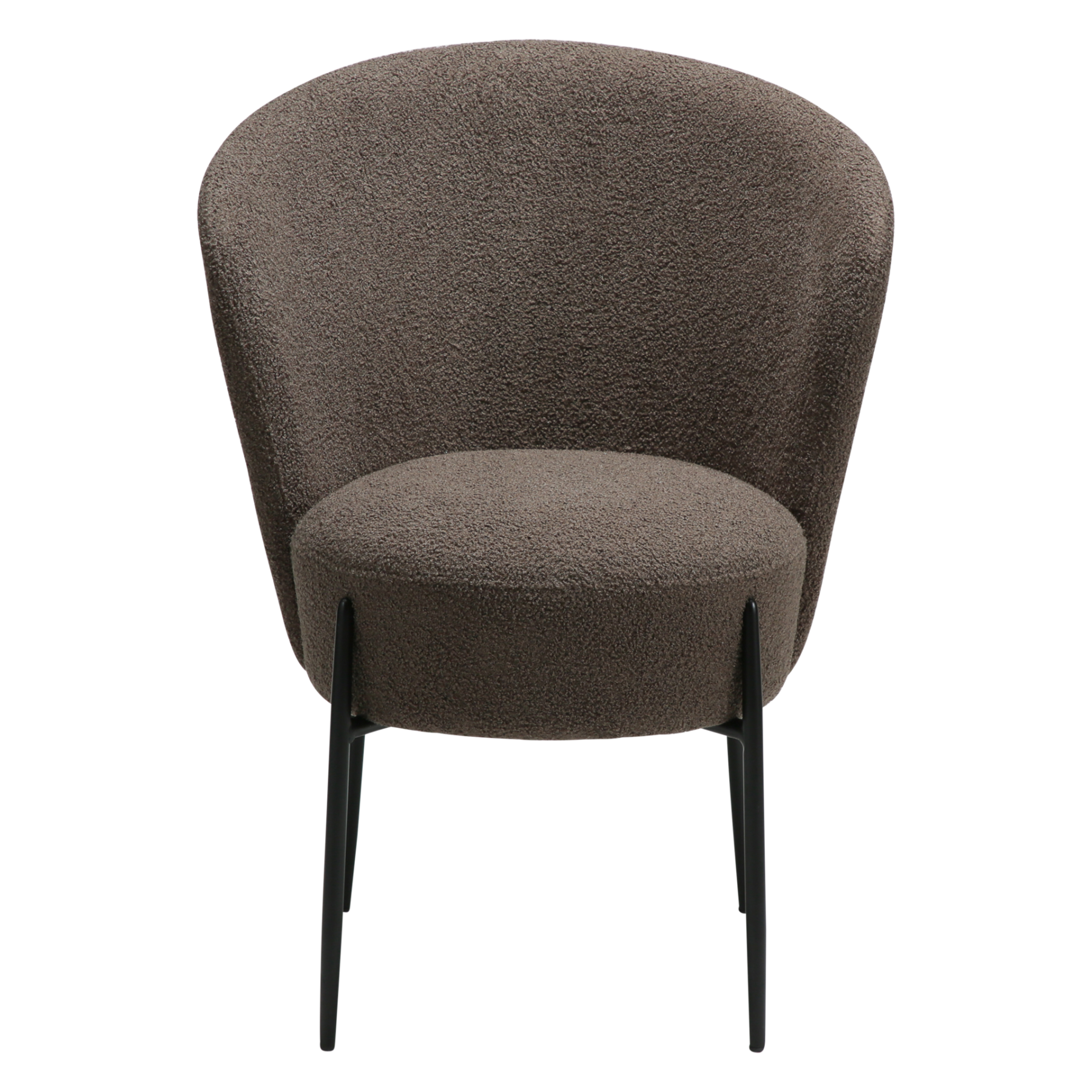 Orbit dining chair upholstered in Major Brown fabric with black metal legs, featuring a curved backrest and contemporary design for modern dining spaces.
