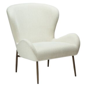 Glam Lounge Chair - Low Back in White with Antique Brass Legs