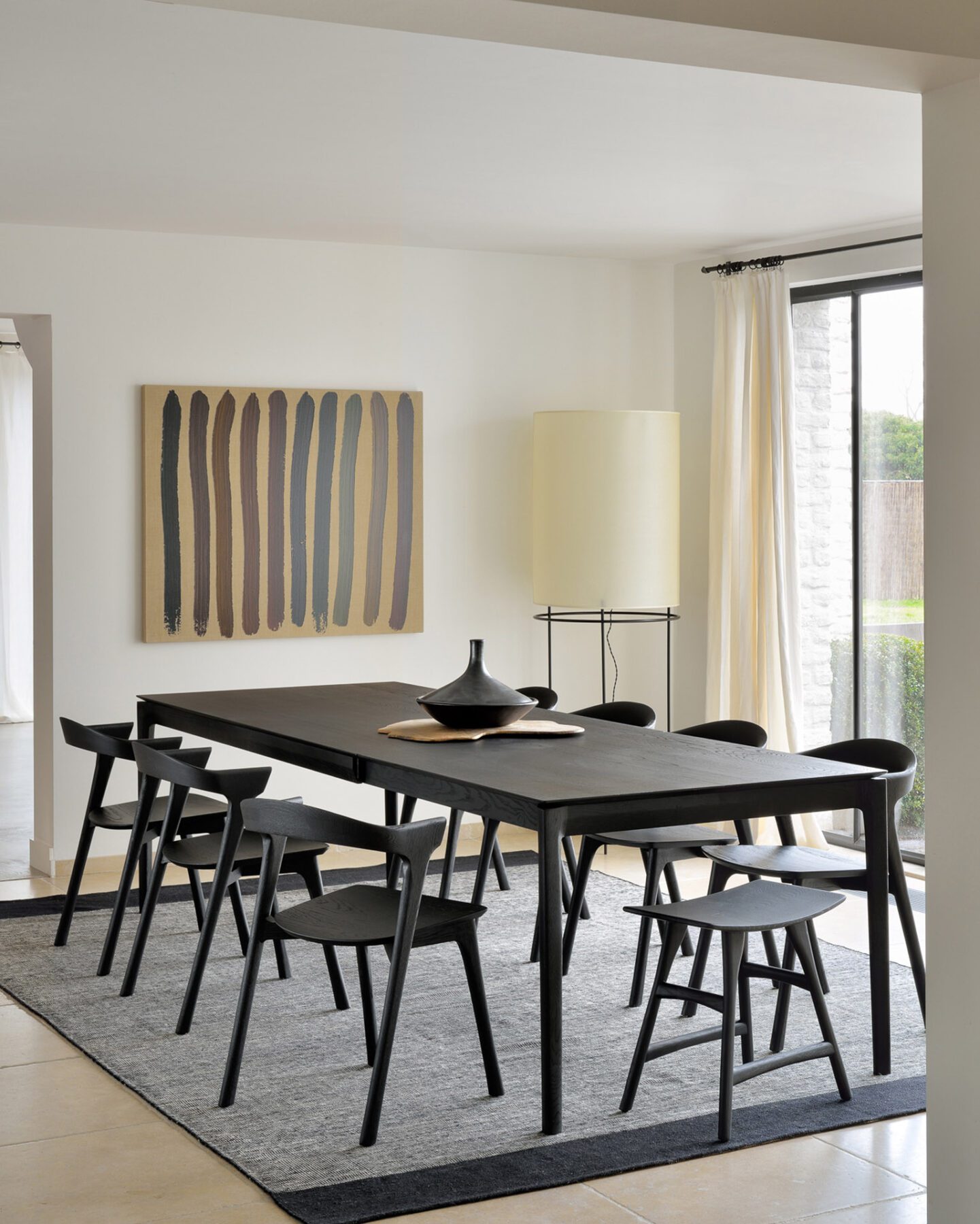 51544_51491_Oak_black_Bok_extendable_dining_table_chair_53040_Osso_stool_21720_Black_Dots_kilim_rug_WEB
