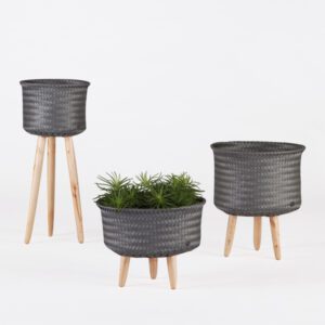 Planter - Round Basket with Wooden Feet