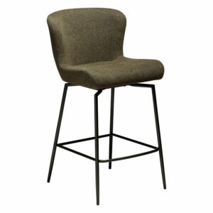 Glam Counter Stool Swivel - Dark Olive Boucle with Antique Pewter Legs