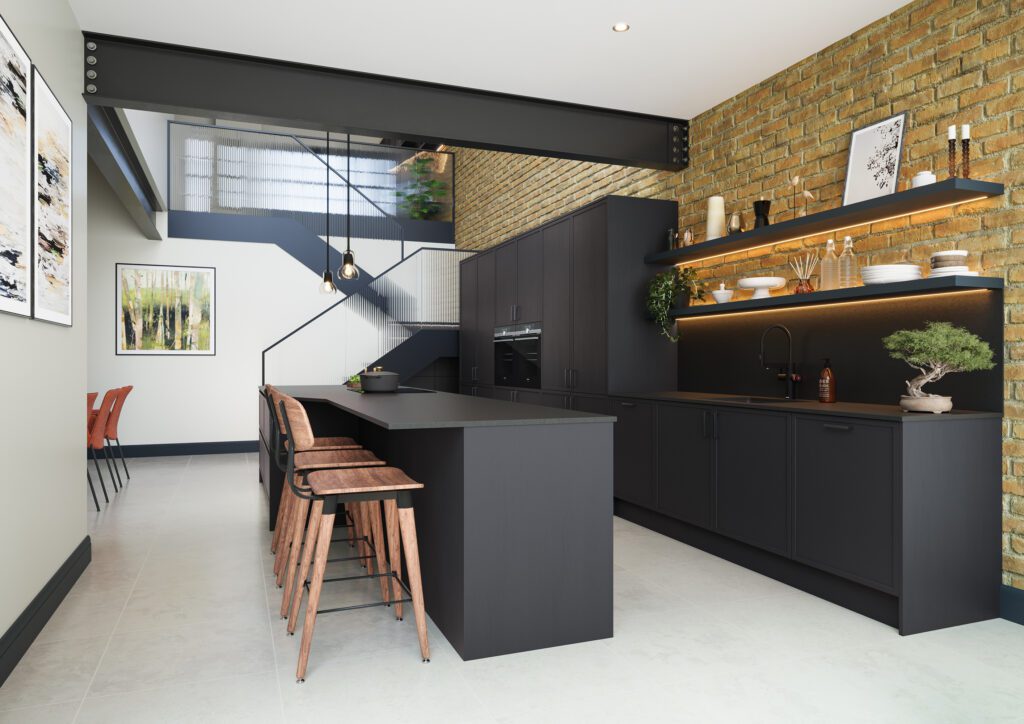 bespoke black modern shaker kitchen design