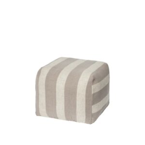 grey striped pouf in cotton linen fabric square soft seating stool