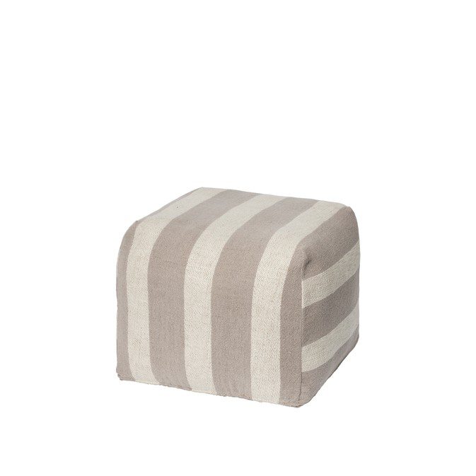 grey striped pouf in cotton linen fabric square soft seating stool