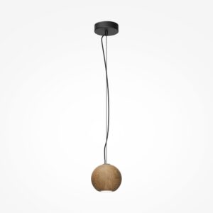 wood pendant light with natural oak sphere shade and black ceiling fitting, modern lighting