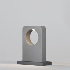 concrete outdoor landscape light with curved cut-out design, modern garden bollard lighting