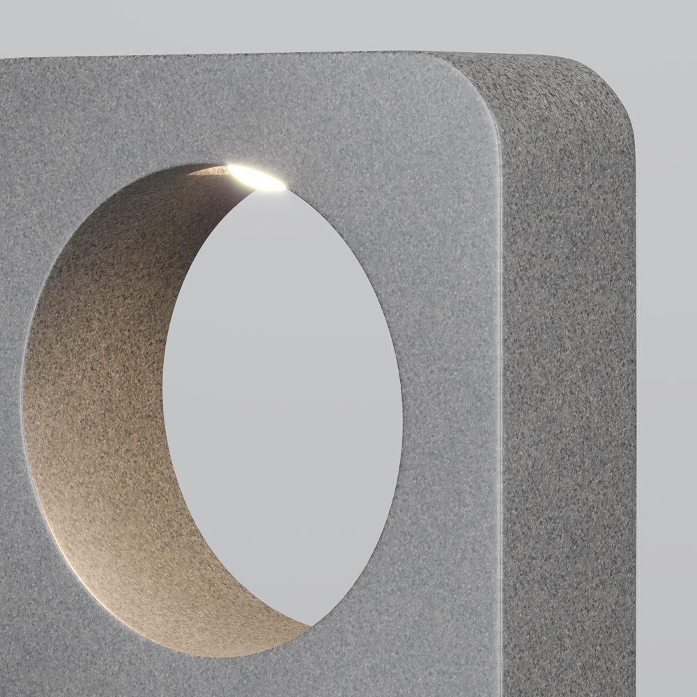 concrete outdoor landscape light with curved cut-out design, modern garden bollard lighting