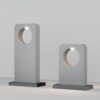 concrete outdoor landscape light with curved cut-out design, modern garden bollard lighting
