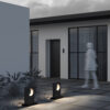 concrete outdoor landscape light with curved cut-out design, modern garden bollard lighting