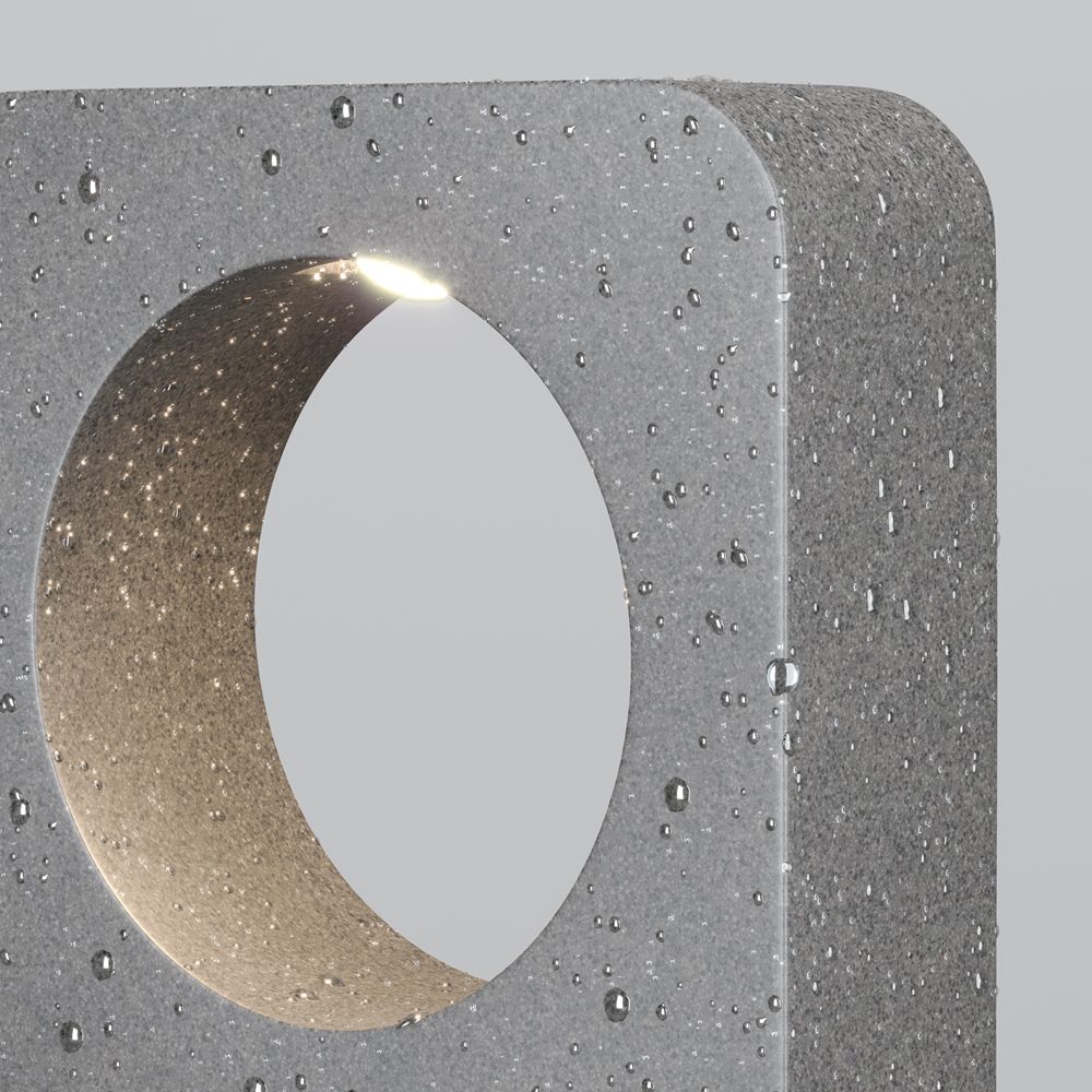 concrete outdoor landscape light with curved cut-out design, modern garden bollard lighting