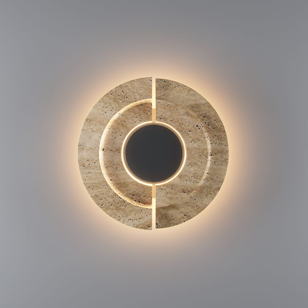 daylight-travertine-wall-light-gold-lit Daylight travertine wall light gold modern stone wall lighting