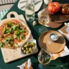 Pizza, olives and wine on the Eden Large Table Green