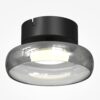 Float flush ceiling light with smoked glass shade and black finish, modern low profile ceiling lighting