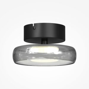 Float flush ceiling light with smoked glass shade and black finish, modern low profile ceiling lighting