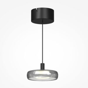 Float smoked glass pendant light in black, modern ceiling light with soft warm LED glow