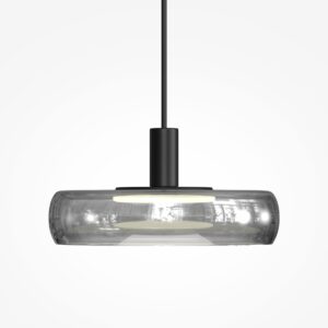Float smoked glass pendant light in black, modern ceiling light with soft warm LED glow