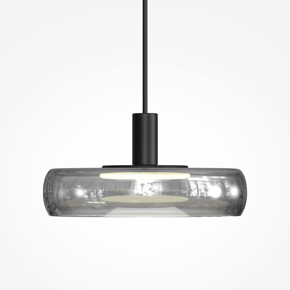 Float smoked glass pendant light in black, modern ceiling light with soft warm LED glow