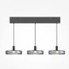 Float triple pendant light with smoked glass shades and black frame, modern kitchen island lighting