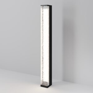 modern outdoor bollard light with textured diffuser and black frame, garden pathway lighting