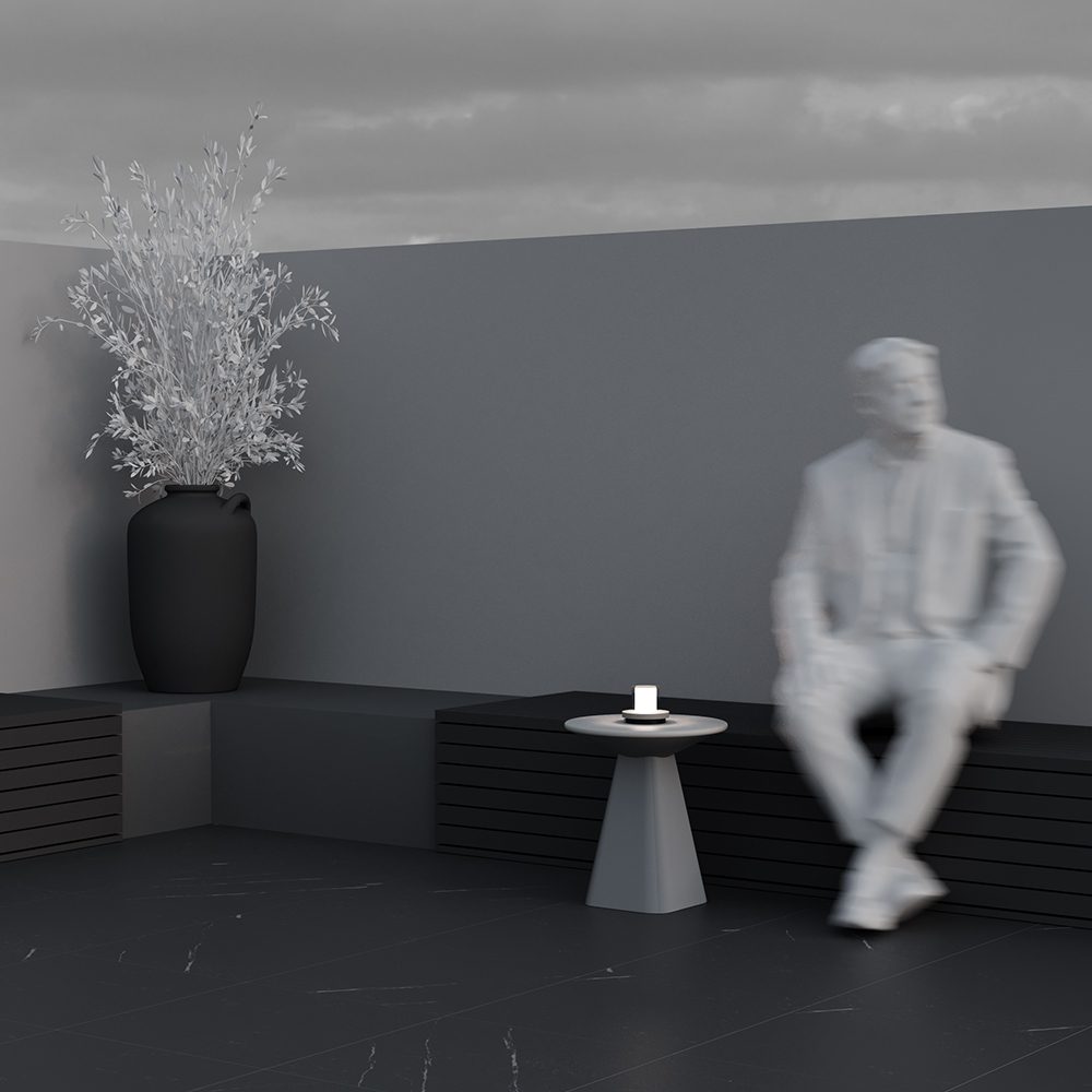 portable outdoor table lamp with glass shade and warm LED light, modern ambient lighting