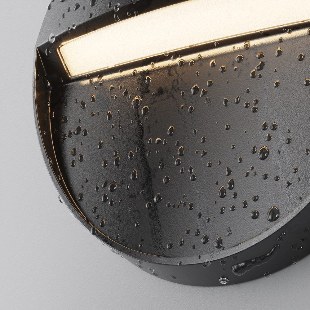 black outdoor stair light with downward glow, modern step light for pathway and steps