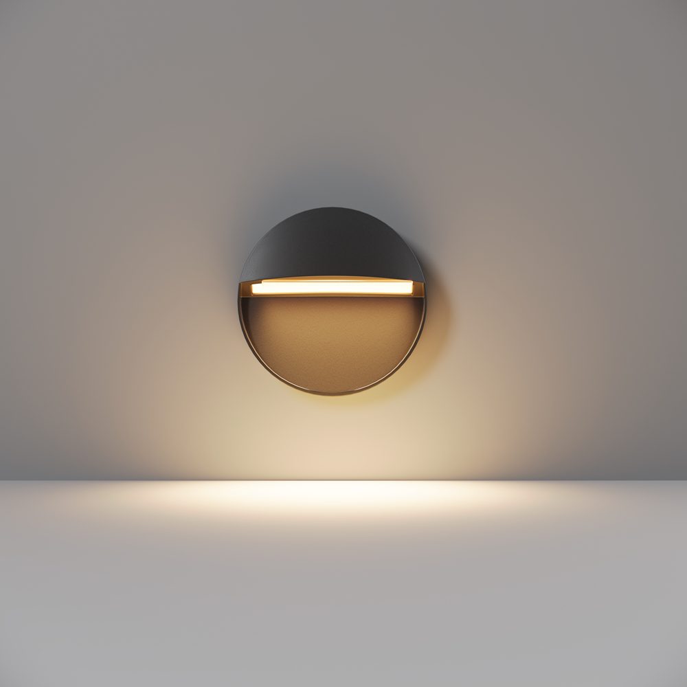 black outdoor stair light with downward glow, modern step light for pathway and steps