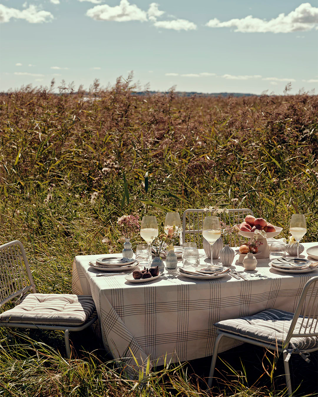 Outdoor dining witheden outdoor furniture and marta seat cushions
