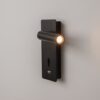 black adjustable wall reading light with USB port, modern bedside spotlight