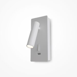 white adjustable wall reading light with USB port, modern bedside spotlight