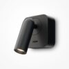black adjustable wall reading light with focused spotlight, modern bedside wall light