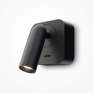 black adjustable wall reading light with focused spotlight, modern bedside wall light