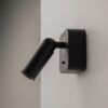 black adjustable wall reading light with focused spotlight, modern bedside wall light
