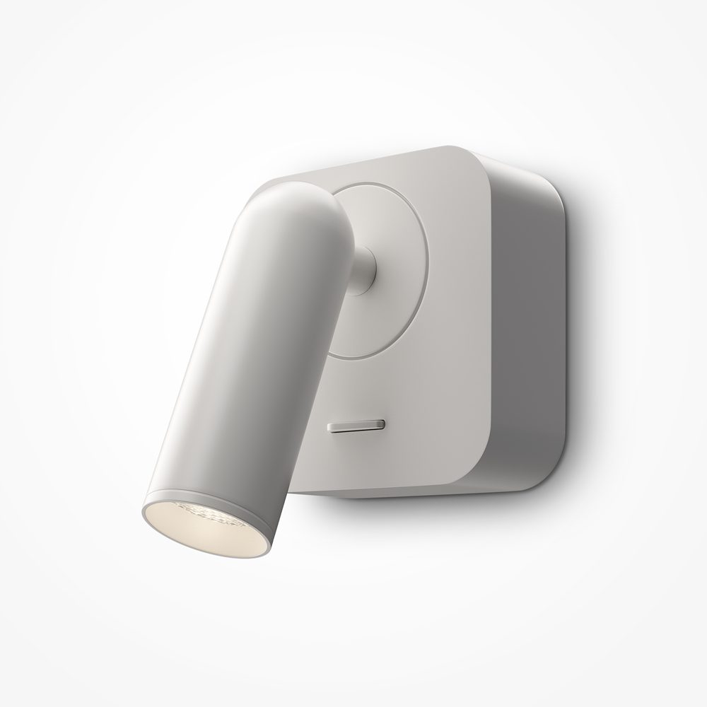 white adjustable wall reading light with focused spotlight, modern bedside wall light