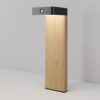 solar outdoor bollard light with wood effect finish and black top, modern garden pathway lighting