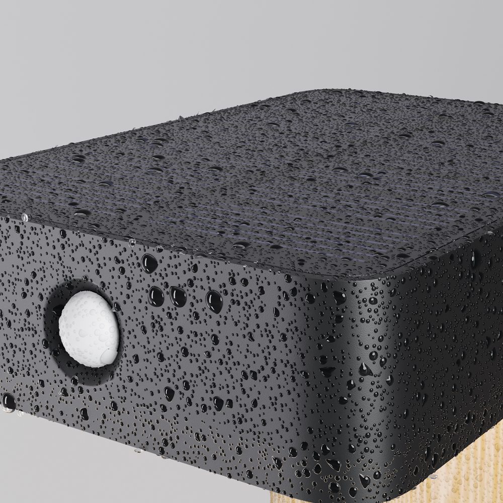 solar outdoor wall light with wood effect finish and motion sensor, modern exterior lighting