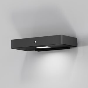 solar outdoor wall light with motion sensor in graphite finish, modern exterior lighting