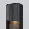 outdoor bollard light with black wood effect finish and downward beam, modern garden pathway lighting