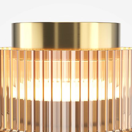 Scala flush ceiling light with ribbed glass shade and brass finish, modern ceiling lighting