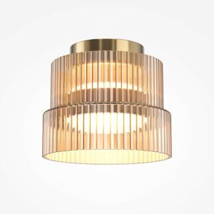 Scala flush ceiling light with ribbed glass shade and brass finish, modern ceiling lighting