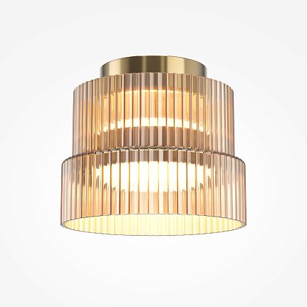 Scala flush ceiling light with ribbed glass shade and brass finish, modern ceiling lighting